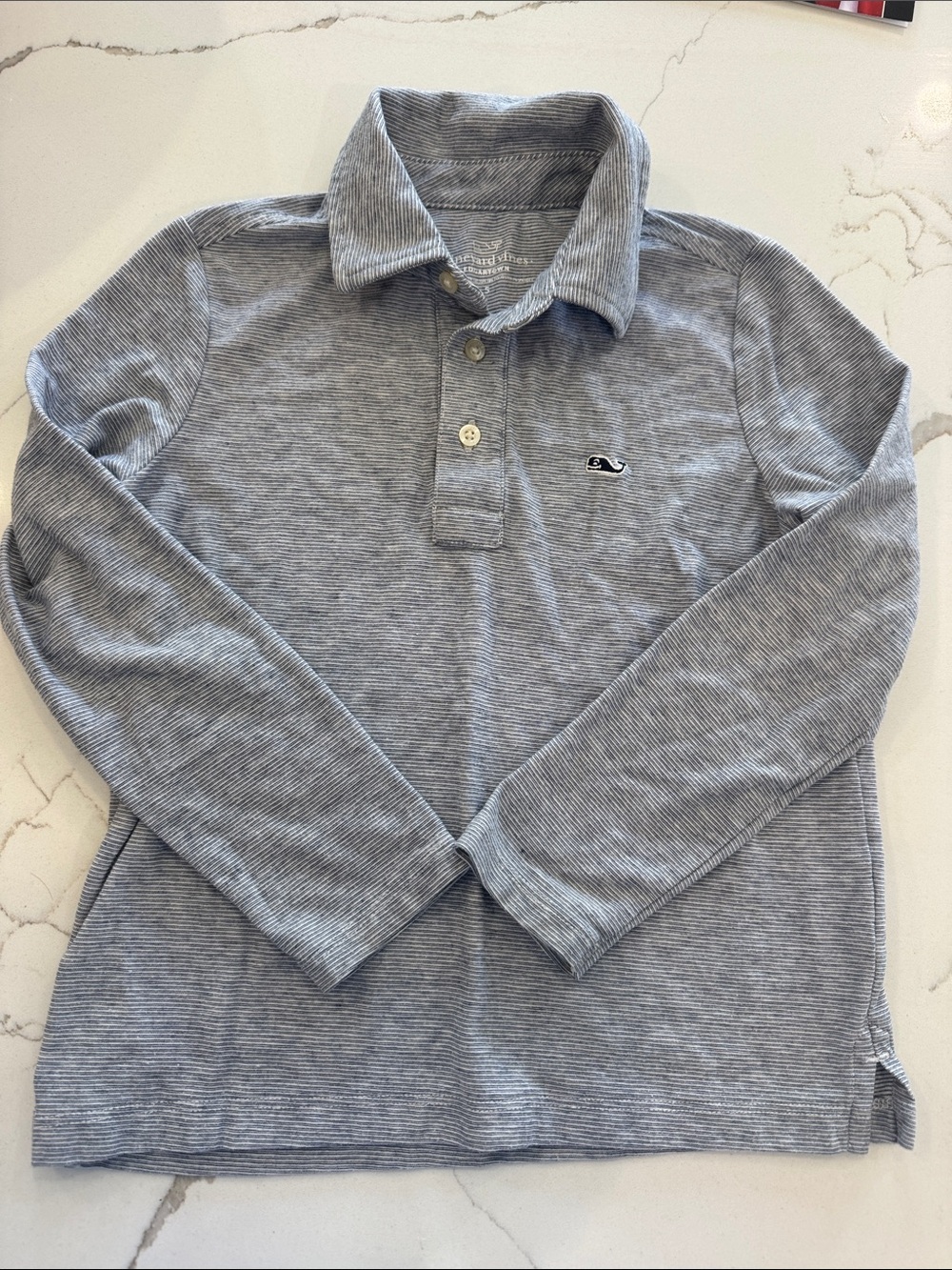 Vineyard Vines Boys' Long-Sleeve Polo in Light Gray Stripe
